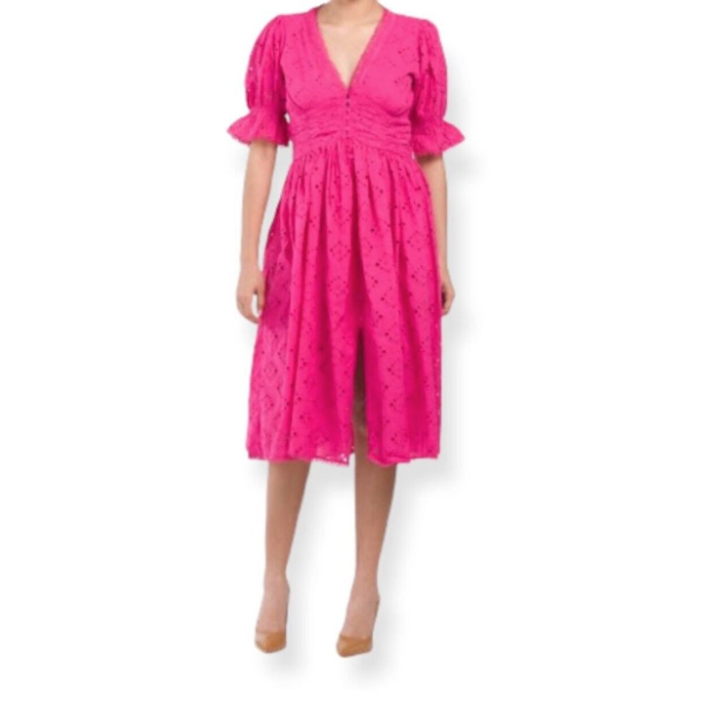 House Of Harlow V neck Button Up Eyelet Midi Dress Size Small NWOT